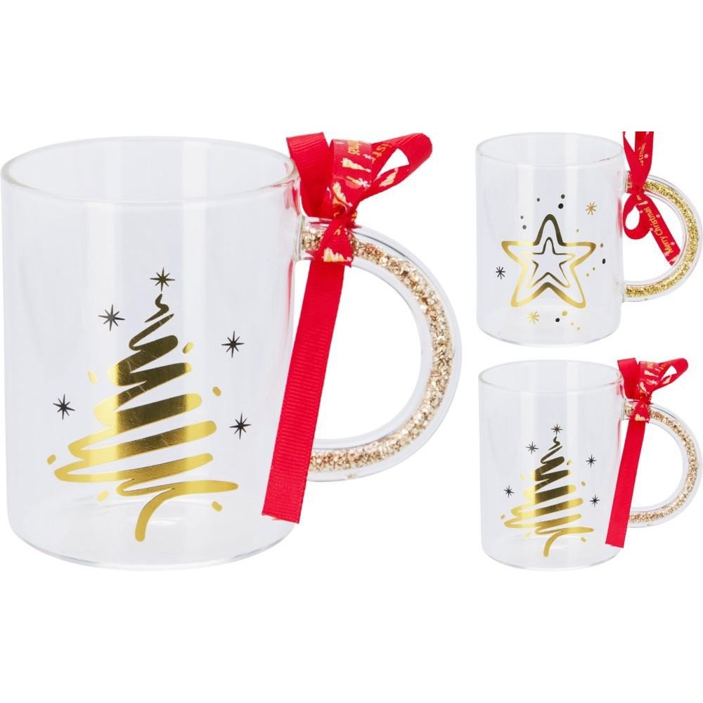 MUG VETRO NATALE 10CM 2ASS